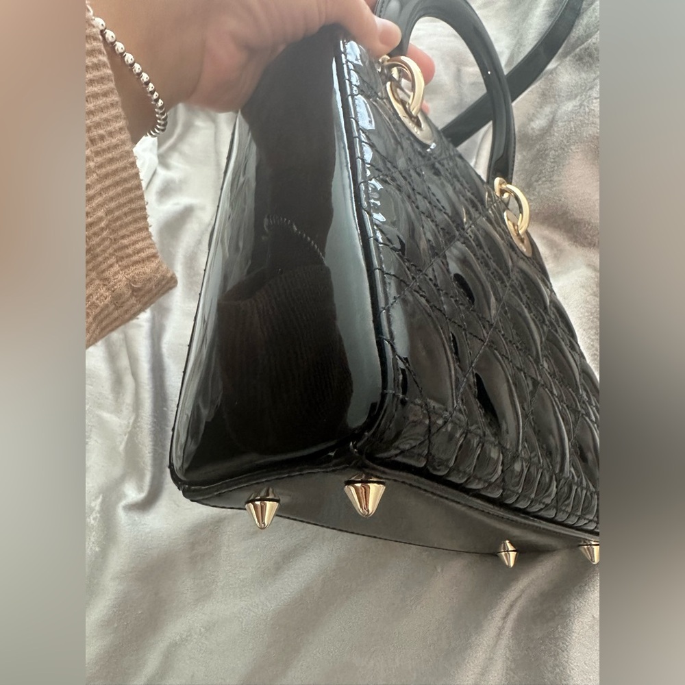 Medium Lady Dior bag black patent bag Cannage Calfskin